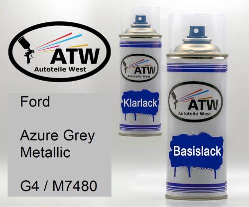 Ford, Azure Grey Metallic, G4 / M7480: 400ml Sprühdose + 400ml Klarlack - Set, von ATW Autoteile West.